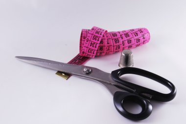 pembe santimetre ve makas ve yüksük paneli