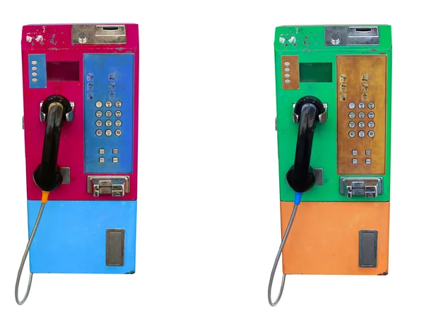 Gamla två färg telefon isolerad på vit. — Stockfoto