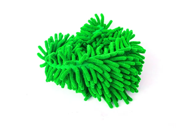 Green microfiber duster as hair isolated on white — Stock Photo, Image