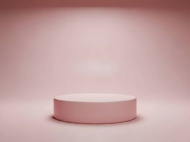 Sahne ışığı altında zarif pembe bir podyum. Ürün sergileri veya modern estetik sunumlar için mükemmel.