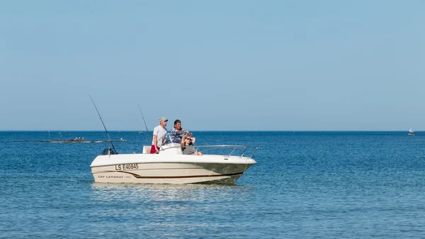 Boat back on the beach at a sea fishing competition — Stock Photo, Image