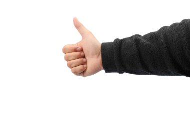 Stüdyoda beyaz arka planda beyaz parmak gösteren beyaz el.