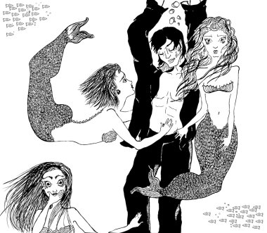 çizimde çizmek mürekkep Deniz kızları ve gemici su altında