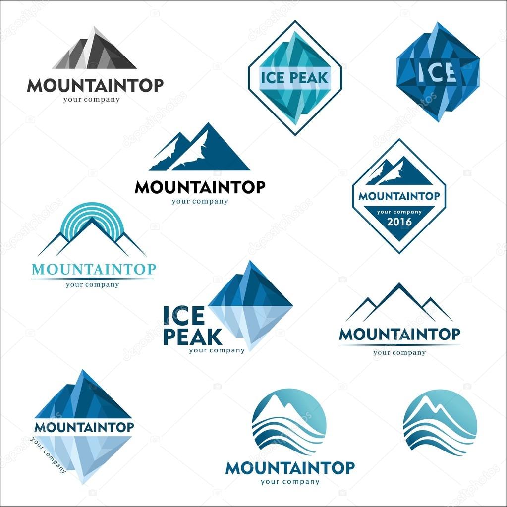 Mountain logo, vector logo design for ski sports, tourism, active leisure. Set of mountain logos