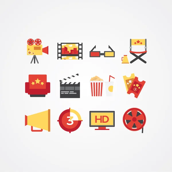 Kreative Film-Ikone gesetzt. verschiedene Kino-Vektor flache Symbole — Stockvektor