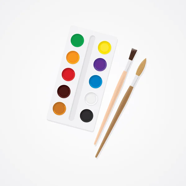 Paintbox та пензля. Акварель творчий задум. Фарби для малювання — стоковий вектор