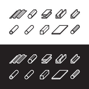 Metalurji ürünleri Icons set. Metal vektör çizim