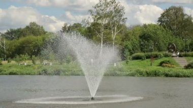 Su birikintisi çeşme. Bir göl ile park nerede bir çeşme.