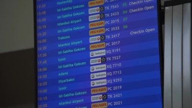 Havayolları uçuş çizelgesine sahip bilgi panosu mavi ekranı