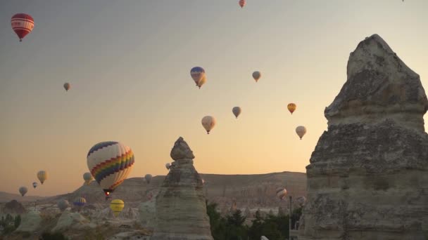 Parade tradisional balon udara panas berwarna-warni yang indah — Stok Video
