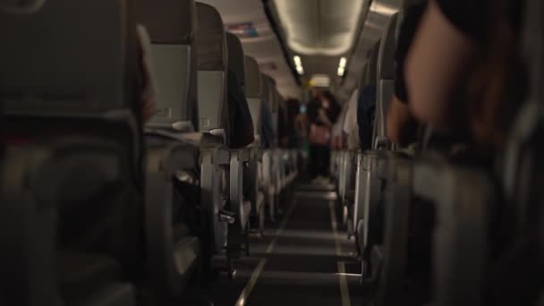Pasillo entre asientos de pasajeros en avión contemporáneo — Vídeos de Stock
