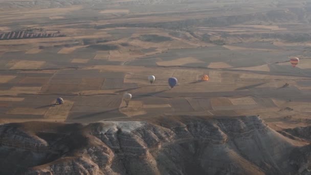 Olika varmluftsballonger förbereder sig för start på breda fält — Stockvideo