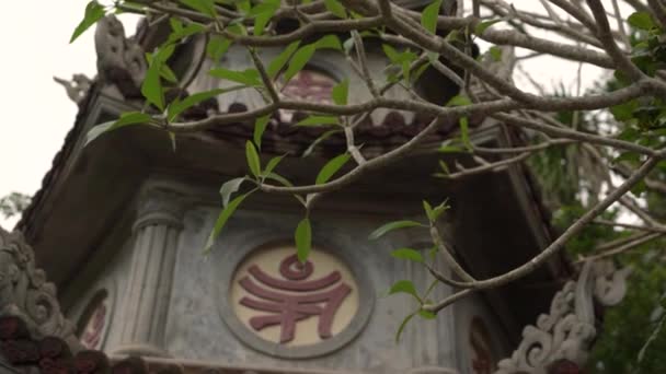 Green branches near old Non Nuoc Pagoda Buddhists temple — Vídeos de Stock