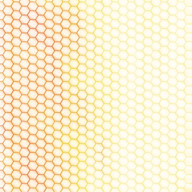 Soyut ve modern bal peteği desenli arka plan canlı bir altın ve turuncu renkten yumuşak beyaz ve soluk sarı renge geçiş yapan ılık bir renk gradyanı içeriyor..