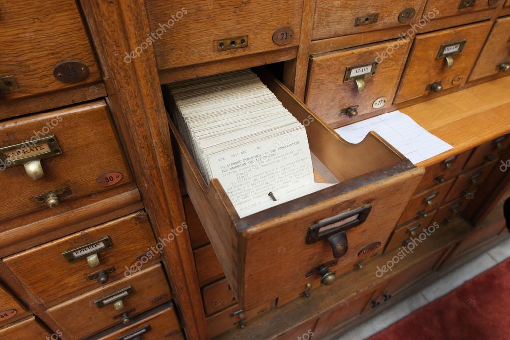 Library card catalog wooden drawer Stock Photo by ©MikePaschos 102988786