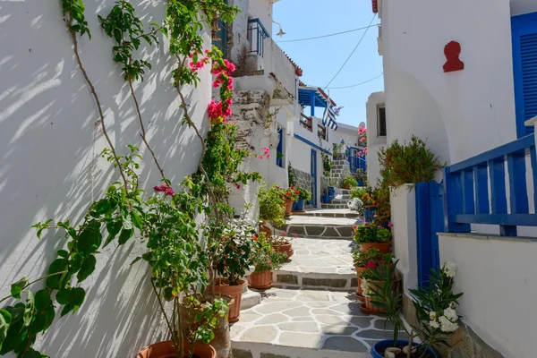 Stone slated alley with limewashed houses — Stock Photo, Image