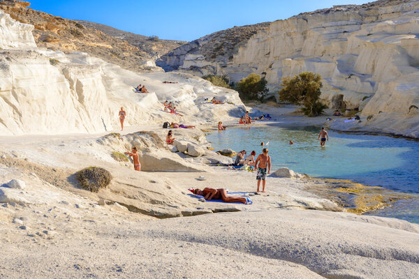 Sarakiniko with people, Melos, Greece