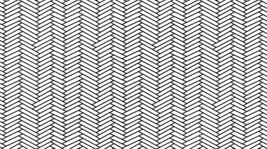 Siyah ve beyaz ringa kemiği desenleri, görsel olarak dinamik ve tekrarlayan bir doku yaratan dikdörtgen şekillerin sürekli geometrik düzenini gösterir. Grafik tasarım duvar kağıdı veya döşeme uygulamaları için uygun..