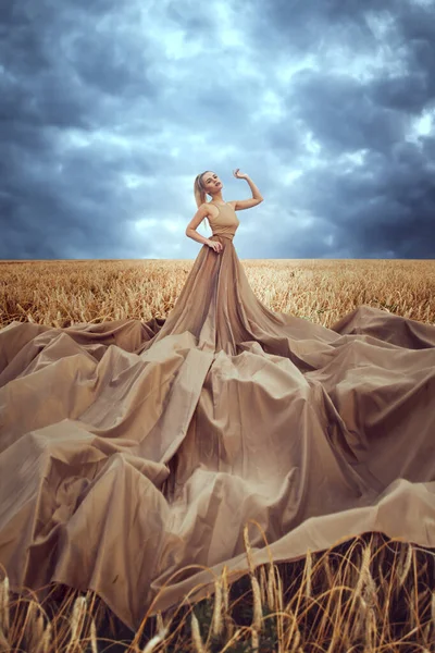 Buğday Tarlasında Güzel Bir Kadın — Stok fotoğraf