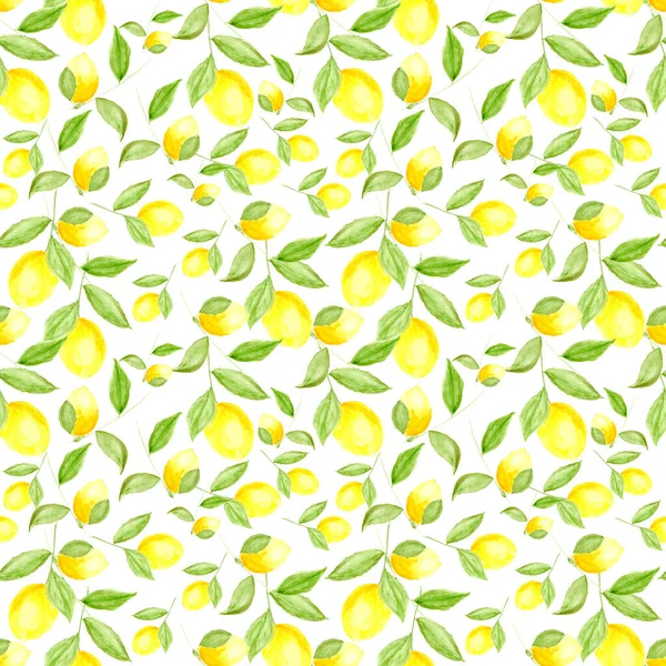 Watercolor lemon. Lemons pattern. Lemons are painted with watercolors.