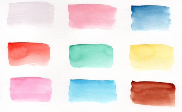 Kolorowe Pociągnięcia Pędzlem Farby Akwarelowej Kolorowe Banery Akwarelami — Zdjęcie stockowe