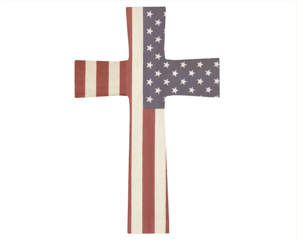 Houten kruis met een overlay van de Amerikaanse vlag — Stockfoto