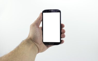 Boş ekran bir smartphone uzatarak el