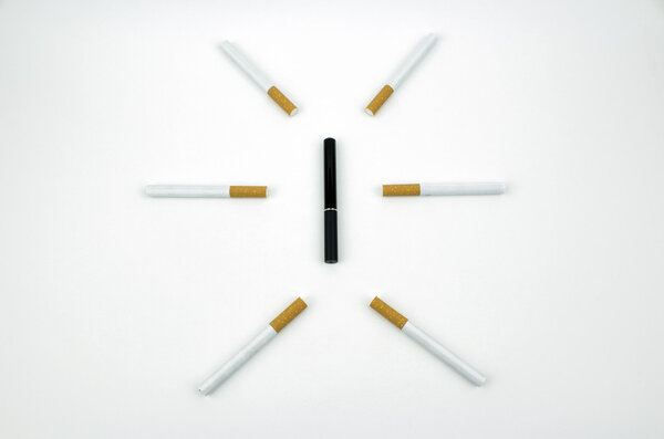 Cigarettes surrounding an e-cigarette in a simple design