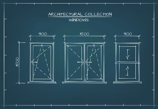 Dibujo arquitectónico de ventanas — Vector de stock