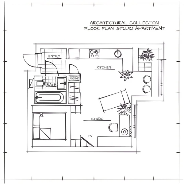 Blaupause. Studiowohnung — Stockvektor