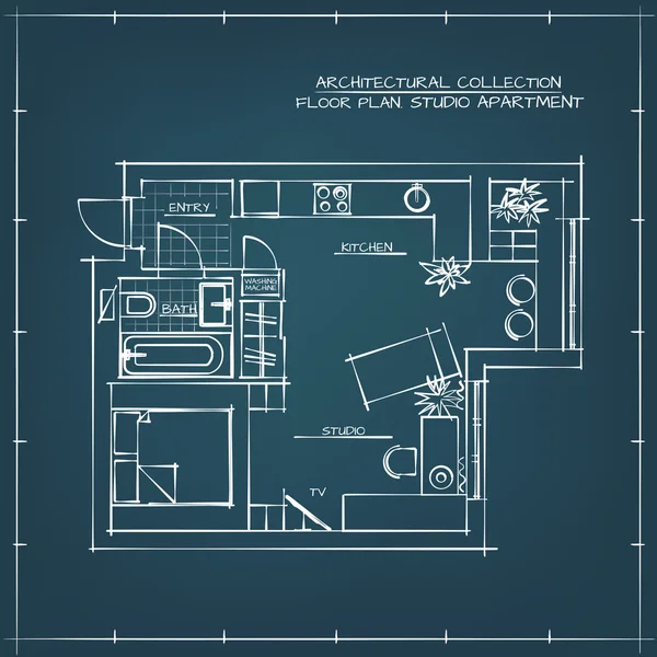 Plano. Estudio Apartamento — Archivo Imágenes Vectoriales