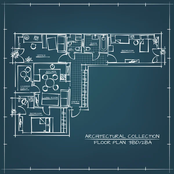 Plan d'étage architectural . — Image vectorielle