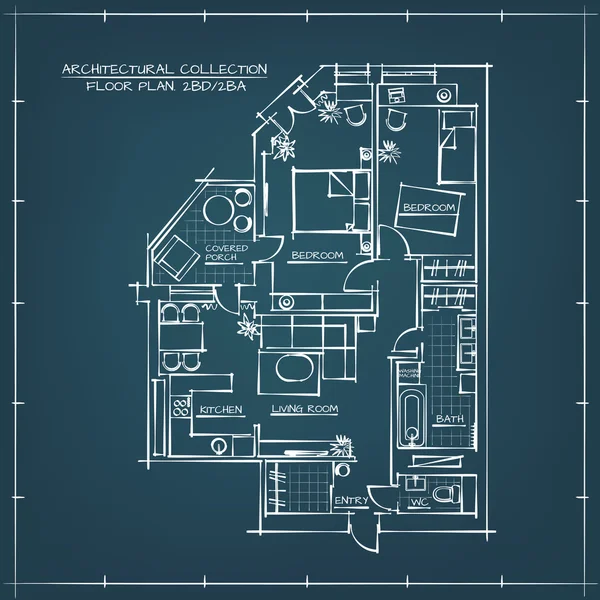 Plano de planta del proyecto arquitectónico — Vector de stock