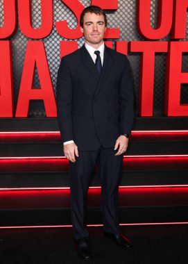 American actor Gabriel Basso arrives at the Los Angeles Special Screening Of Netflix's 'A House of Dynamite' held at The Egyptian Theatre Hollywood on October 9, 2025 in Hollywood, Los Angeles, California, United States.