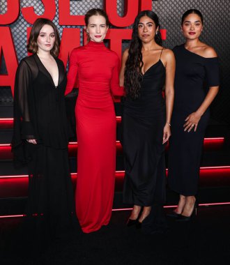 American actress, producer, and soundtrack contributor Kaitlyn Dever, American actress Willa Fitzgerald, Aminah Nieves and American actress and singer Brittany O'Grady arrive at the Los Angeles Special Screening Of Netflix's 'A House of Dynamite' 