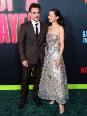Irish actor Colin Farrell and Chinese-American actress and singer Fala Chen arrive at the Los Angeles Special Screening Of Netflix's 'Ballad Of A Small Player' held at The Egyptian Theatre Hollywood on October 14, 2025 in Hollywood, LA, CA, USA.