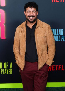 American actor Jon Huertas arrives at the Los Angeles Special Screening Of Netflix's 'Ballad Of A Small Player' held at The Egyptian Theatre Hollywood on October 14, 2025 in Hollywood, Los Angeles, California, United States.