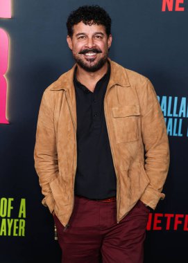American actor Jon Huertas arrives at the Los Angeles Special Screening Of Netflix's 'Ballad Of A Small Player' held at The Egyptian Theatre Hollywood on October 14, 2025 in Hollywood, Los Angeles, California, United States.