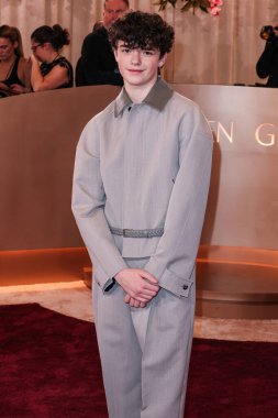 Bottega Veneta giyen Owen Cooper, 11 Ocak 2026 'da Beverly Hilton Oteli' nde düzenlenen 83. Altın Küre Ödülleri 'ne geldi..