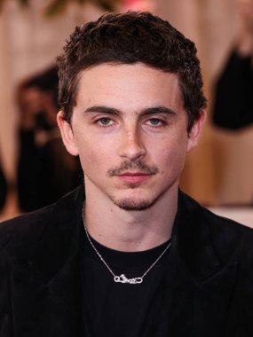 Özel Krom Kalpler giyen Timothee Chalamet, 11 Ocak 2026 'da Beverly Hilton Oteli' nde düzenlenen 83. Altın Küre Ödülleri 'ne geldi..