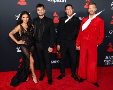 Kirstin Maldonado, Ben Hausdorff, Mark Hoying ve Pentatonix 'li Scott Hoying 30 Ocak 2026' da Los Angeles Kongre Merkezi Güney Salonu 'nda düzenlenen Mariah Carey onuruna düzenlenen MusiCares 2026' ya geldiler.