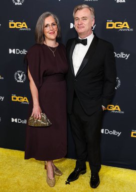 Emma Thomas ve kocası Christopher Nolan, 7 Şubat 2026 'da Beverly Hilton Hotel' de düzenlenen 78. Yıllık Amerikan Yönetmenler Birliği 'ne (DGA) geldiler..