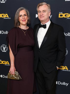 Emma Thomas ve kocası Christopher Nolan, 7 Şubat 2026 'da Beverly Hilton Hotel' de düzenlenen 78. Yıllık Amerikan Yönetmenler Birliği 'ne (DGA) geldiler..