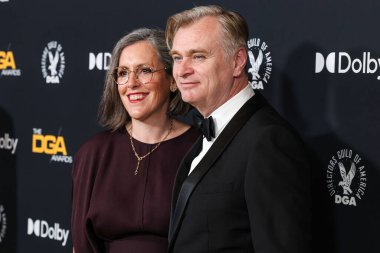 Emma Thomas ve kocası Christopher Nolan, 7 Şubat 2026 'da Beverly Hilton Hotel' de düzenlenen 78. Yıllık Amerikan Yönetmenler Birliği 'ne (DGA) geldiler..