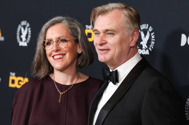 Emma Thomas ve kocası Christopher Nolan, 7 Şubat 2026 'da Beverly Hilton Hotel' de düzenlenen 78. Yıllık Amerikan Yönetmenler Birliği 'ne (DGA) geldiler..