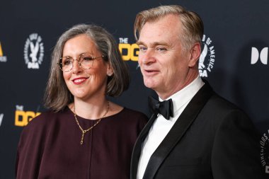Emma Thomas ve kocası Christopher Nolan, 7 Şubat 2026 'da Beverly Hilton Hotel' de düzenlenen 78. Yıllık Amerikan Yönetmenler Birliği 'ne (DGA) geldiler..