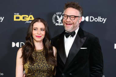 Lauren Miller Rogen ve kocası Seth Rogen, 7 Şubat 2026 'da Beverly Hills, Los Angeles, Kaliforniya, ABD' de düzenlenen Beverly Hilton Oteli 'nde düzenlenen 78. Geleneksel Yönetmenler Loncası (DGA) Ödüllerine geldiler..