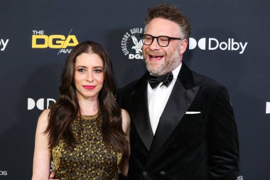 Lauren Miller Rogen ve kocası Seth Rogen, 7 Şubat 2026 'da Beverly Hills, Los Angeles, Kaliforniya, ABD' de düzenlenen Beverly Hilton Oteli 'nde düzenlenen 78. Geleneksel Yönetmenler Loncası (DGA) Ödüllerine geldiler..
