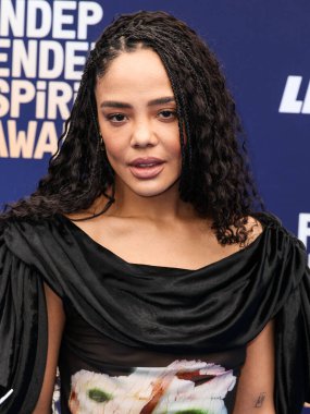 Tessa Thompson Collina Strada elbisesi, Jimmy Choo ayakkabısı, Rouvenat mücevheri ve Tyler Ellis çantası ile 15 Şubat 2026 'da Hollywood Palladium' da düzenlenen 41.