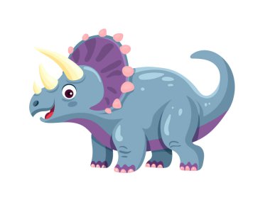 Triceratops dinozoru. Düz vektör clipart, izole edilmiş arkaplan ile illüstrasyon.